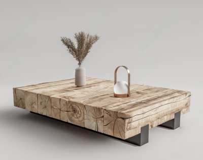 侘寂风原木茶几3D模型下载